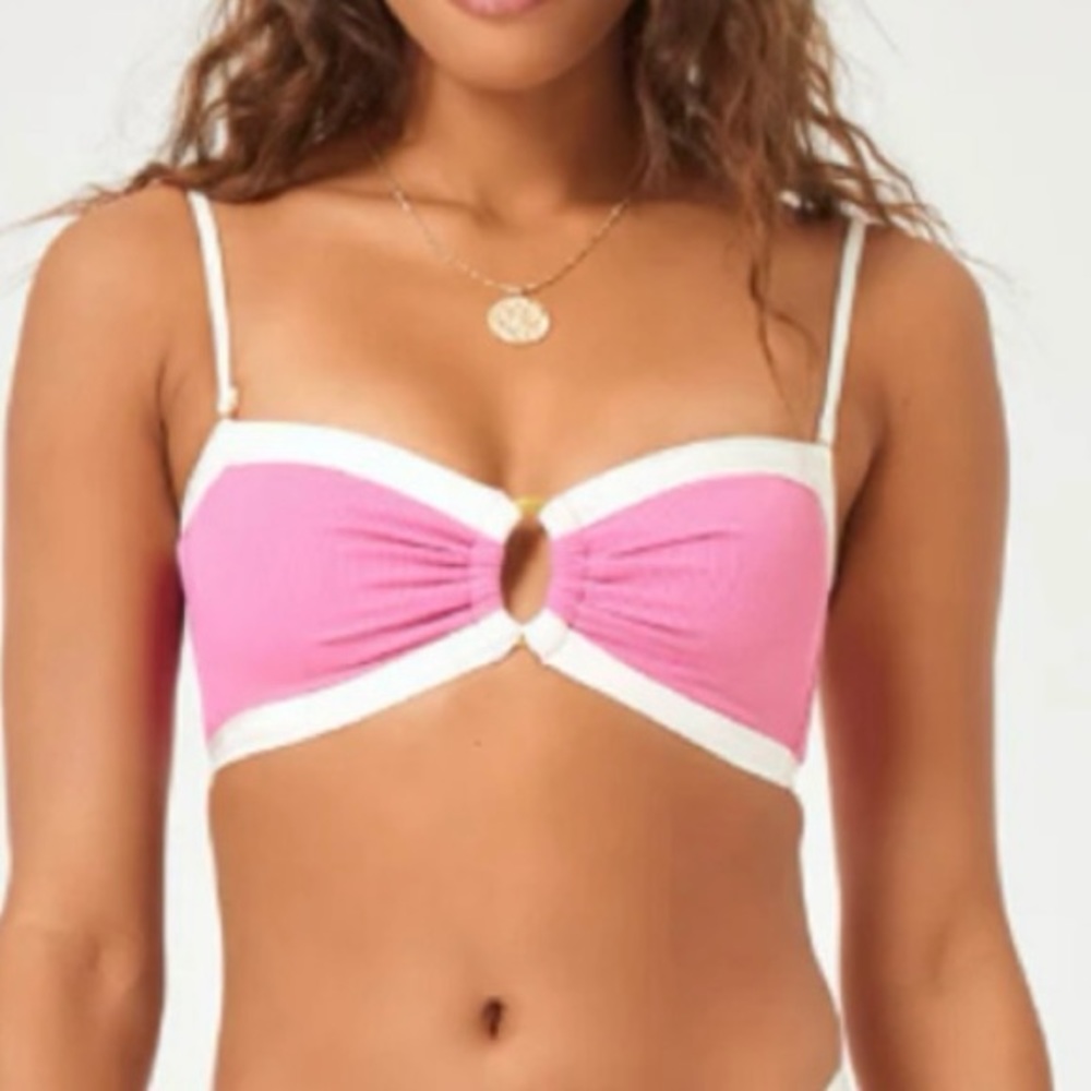 L*Space Revolve Ribbed Maya Bikini‎ Top - Guava Cream Pink White XS - NWT